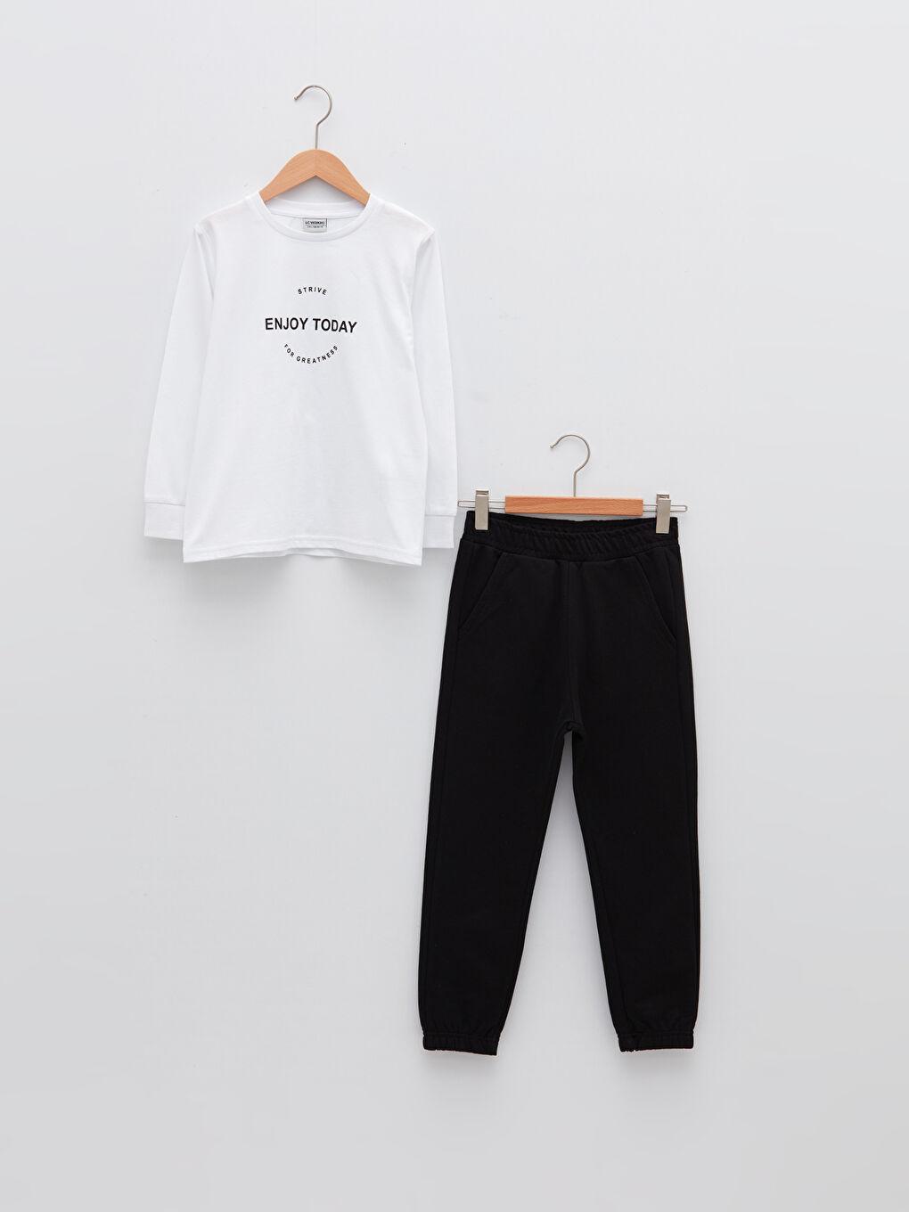 Beyaz Bisiklet Yaka Baskılı Uzun Kollu Erkek Çocuk Sweatshirt ve Eşofman Altı