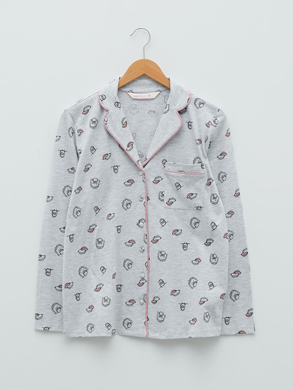 طقم بيجاما للسيدات بأكمام طويلة مطبوع بياقة قميص-5