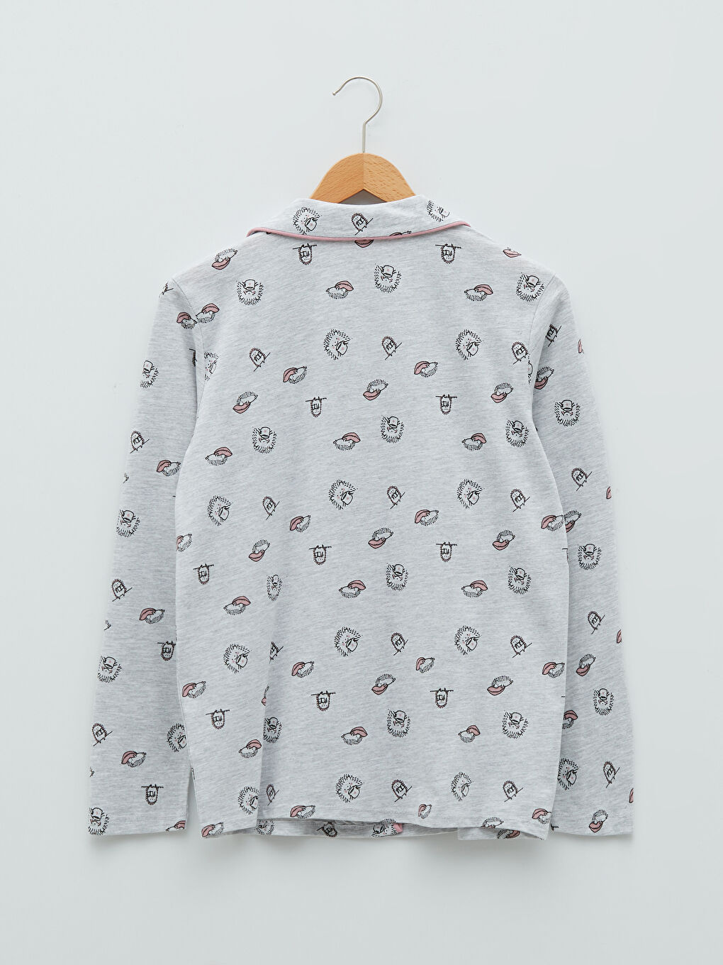 طقم بيجاما للسيدات بأكمام طويلة مطبوع بياقة قميص-7