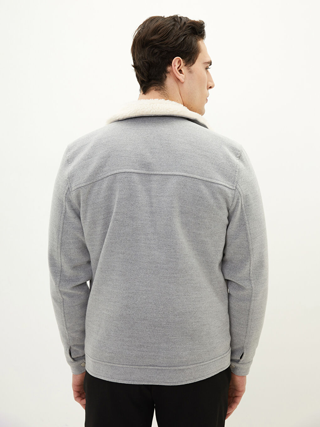 Gri Slim Fit Kürk Yaka Erkek Mont-4