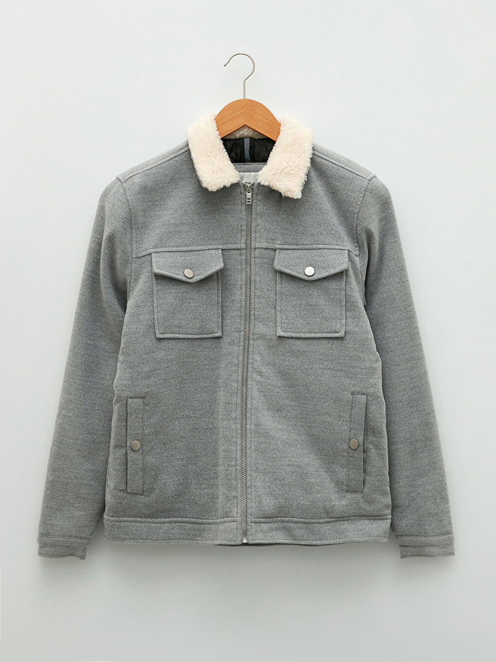 Gri Slim Fit Kürk Yaka Erkek Mont-5