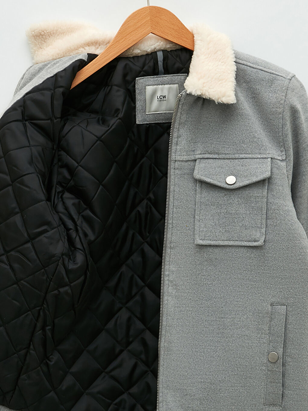 Gri Slim Fit Kürk Yaka Erkek Mont-7