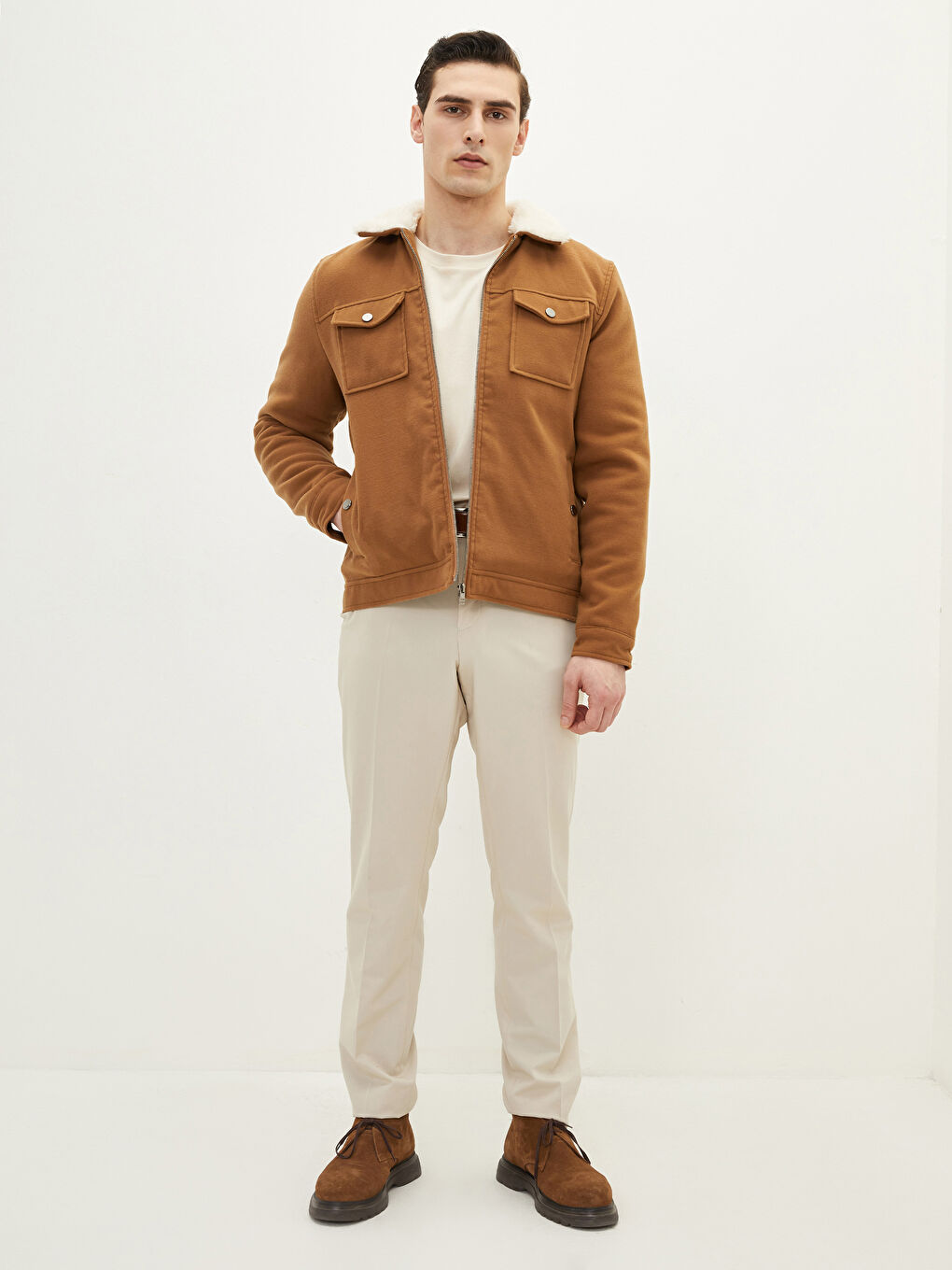 Kahverengi Slim Fit Kürk Yaka Erkek Mont-1