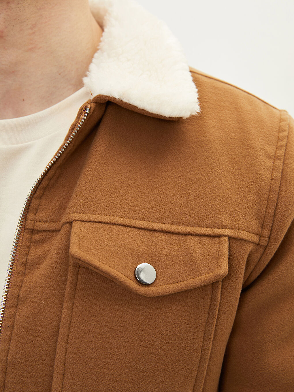 Kahverengi Slim Fit Kürk Yaka Erkek Mont-2