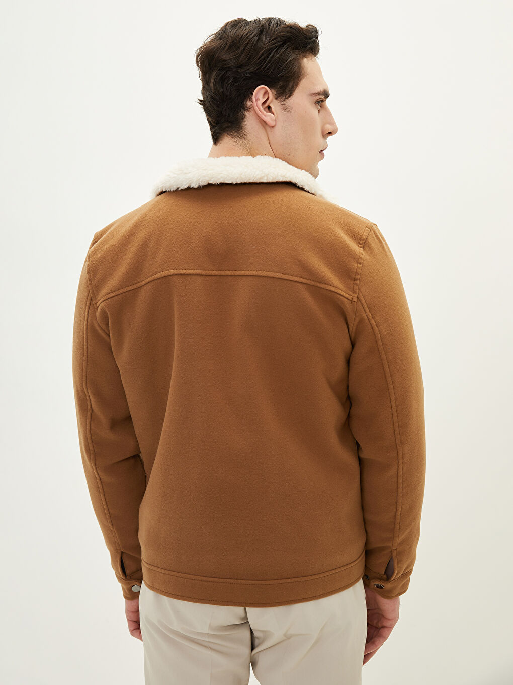 Kahverengi Slim Fit Kürk Yaka Erkek Mont-4