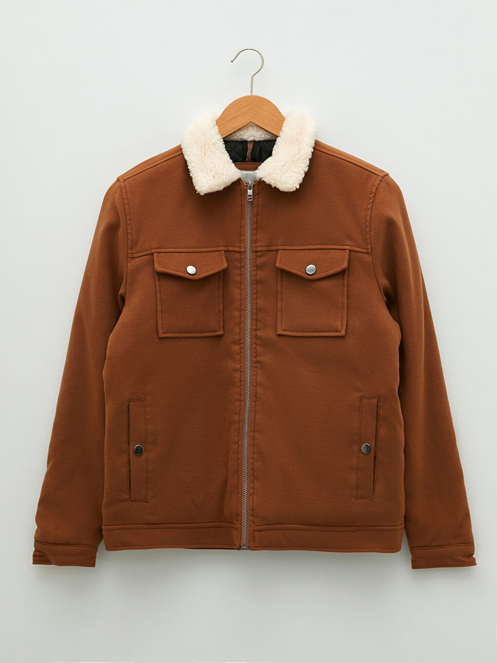 Kahverengi Slim Fit Kürk Yaka Erkek Mont-5