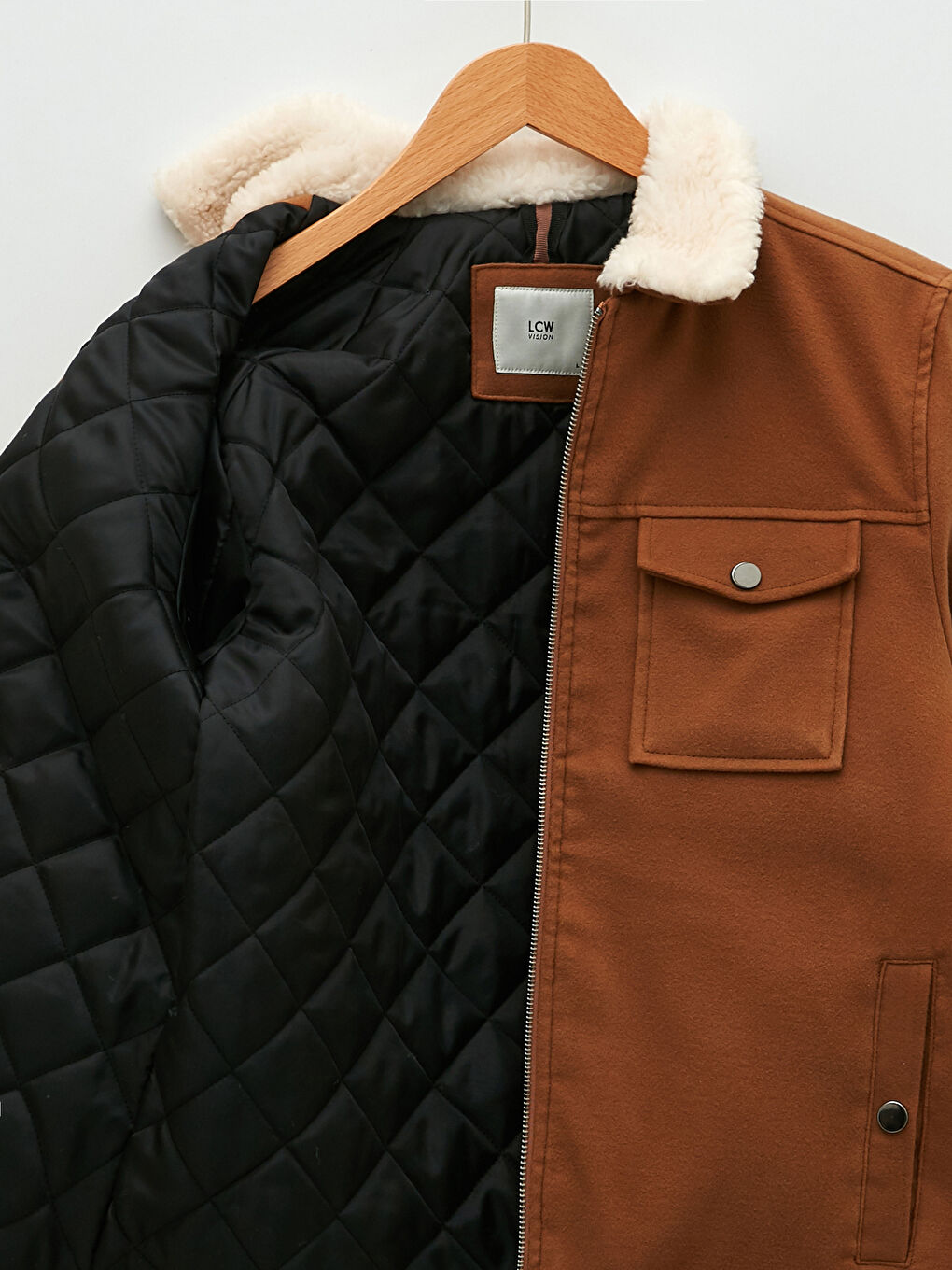 Kahverengi Slim Fit Kürk Yaka Erkek Mont-7