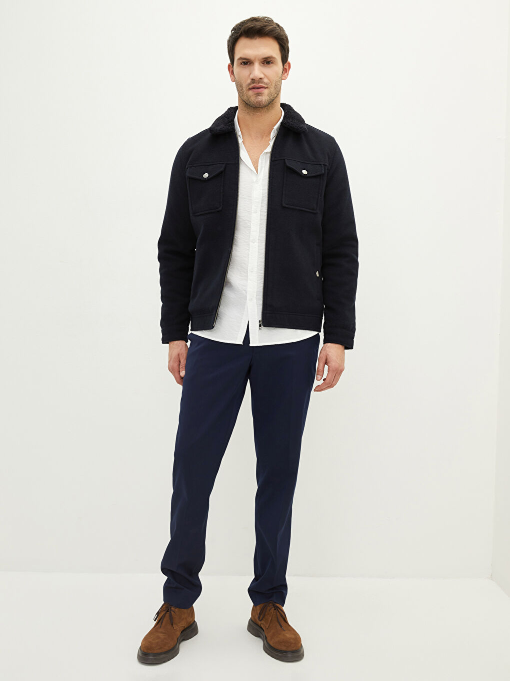 Lacivert Slim Fit Kürk Yaka Erkek Mont-2