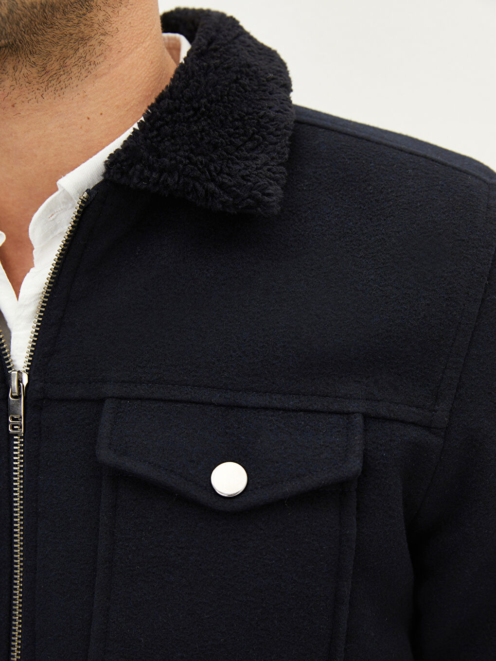 Lacivert Slim Fit Kürk Yaka Erkek Mont-3