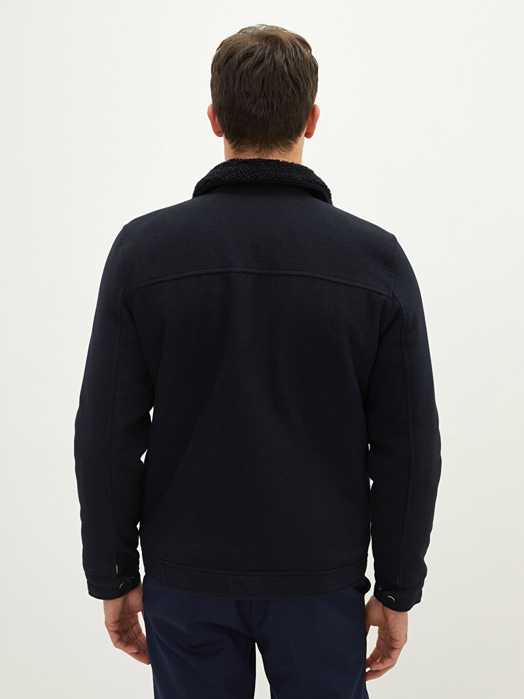 Lacivert Slim Fit Kürk Yaka Erkek Mont-4