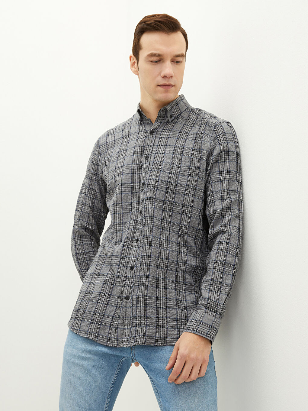 Chemise en flanelle à carreaux à manches longues coupe régulière pour hommes
