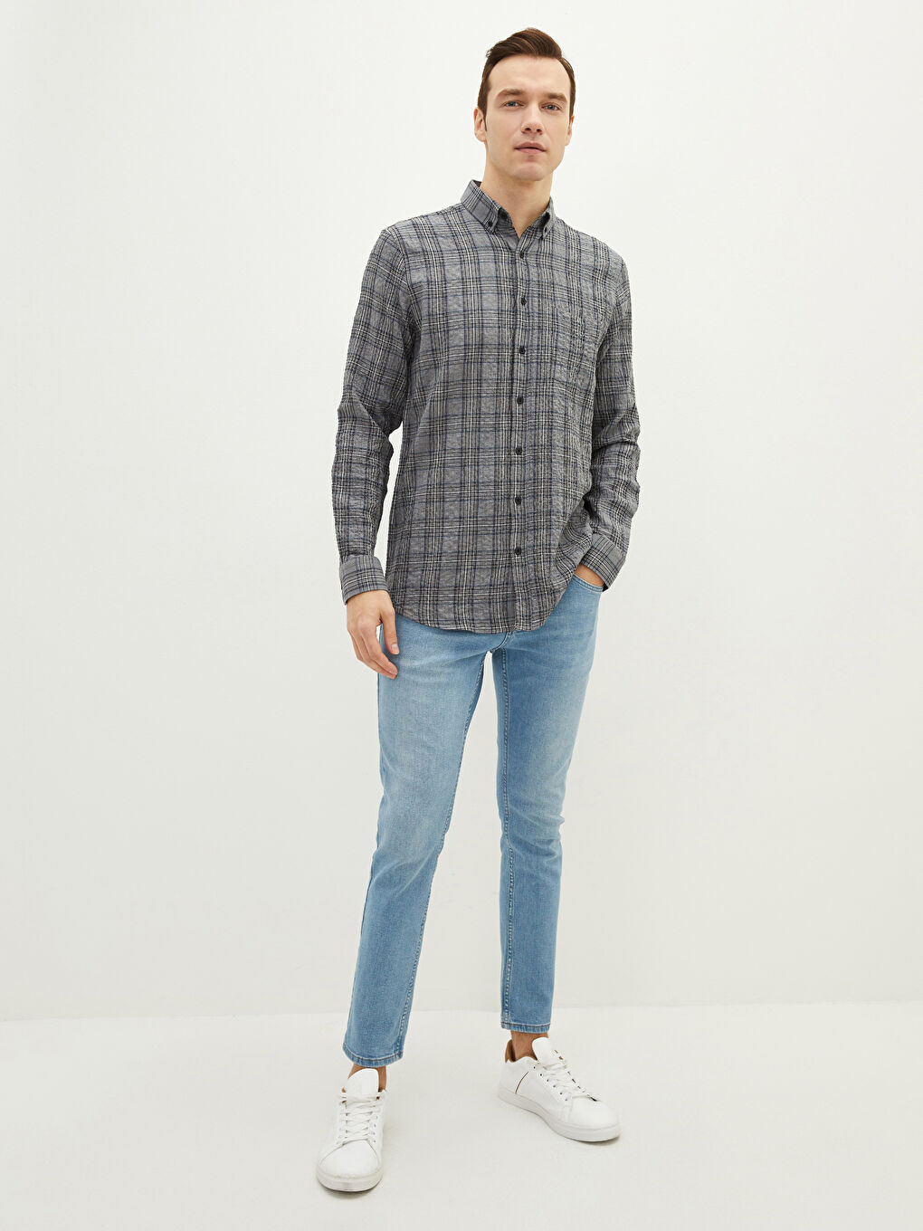 Chemise en flanelle à carreaux à manches longues coupe régulière pour hommes-2