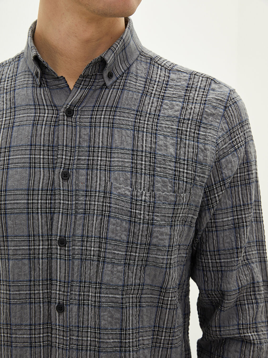 Chemise en flanelle à carreaux à manches longues coupe régulière pour hommes-3