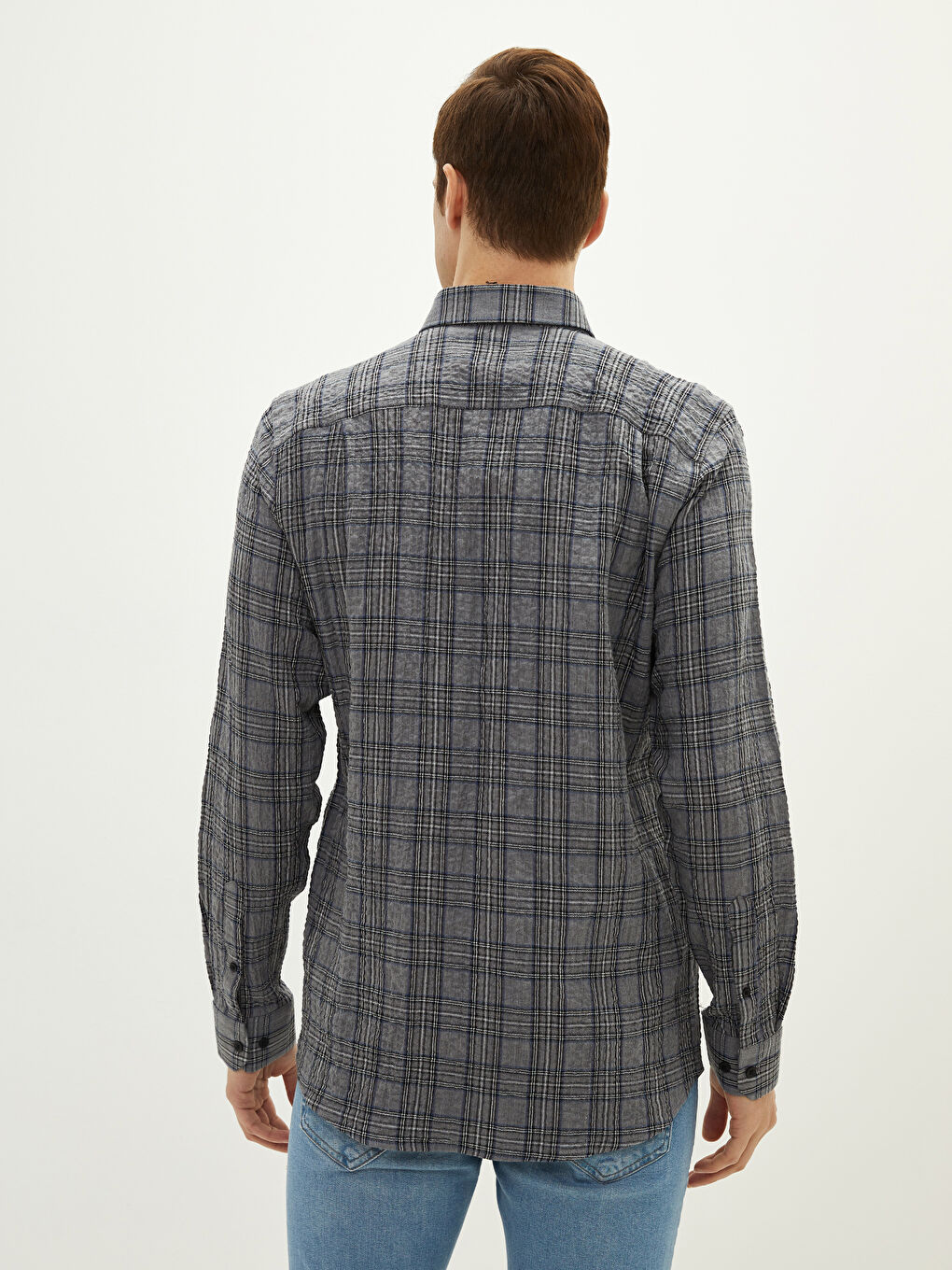 Chemise en flanelle à carreaux à manches longues coupe régulière pour hommes-4