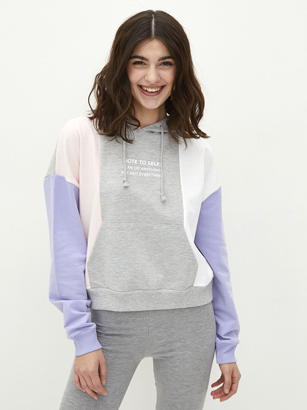 Hooded Long Sleeve Women's Sweatshirt with Color Block