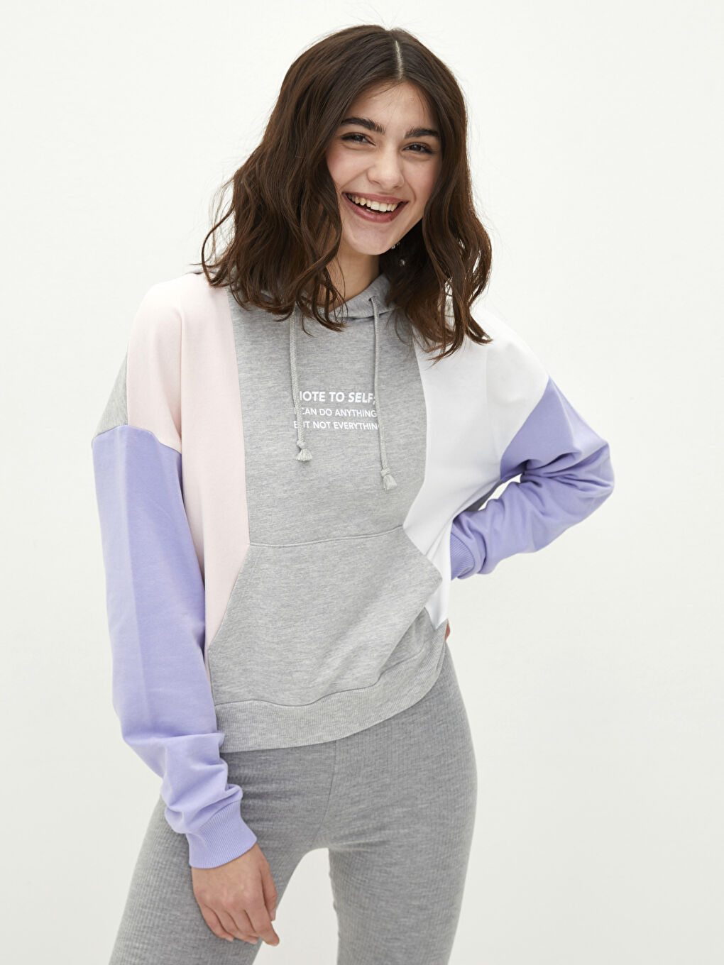 Hooded Long Sleeve Women's Sweatshirt with Color Block-1