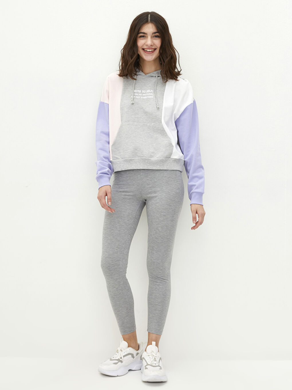 Hooded Long Sleeve Women's Sweatshirt with Color Block-2