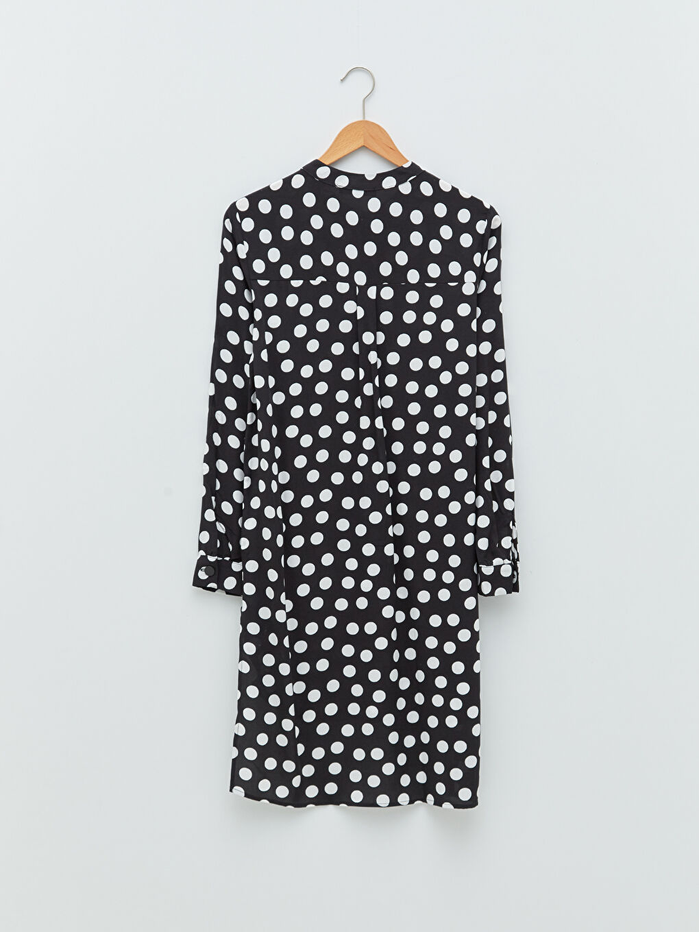 Ekru Bisiklet Yaka Puantiye Desenli Uzun Kollu Viskon Kadın Tunik-6