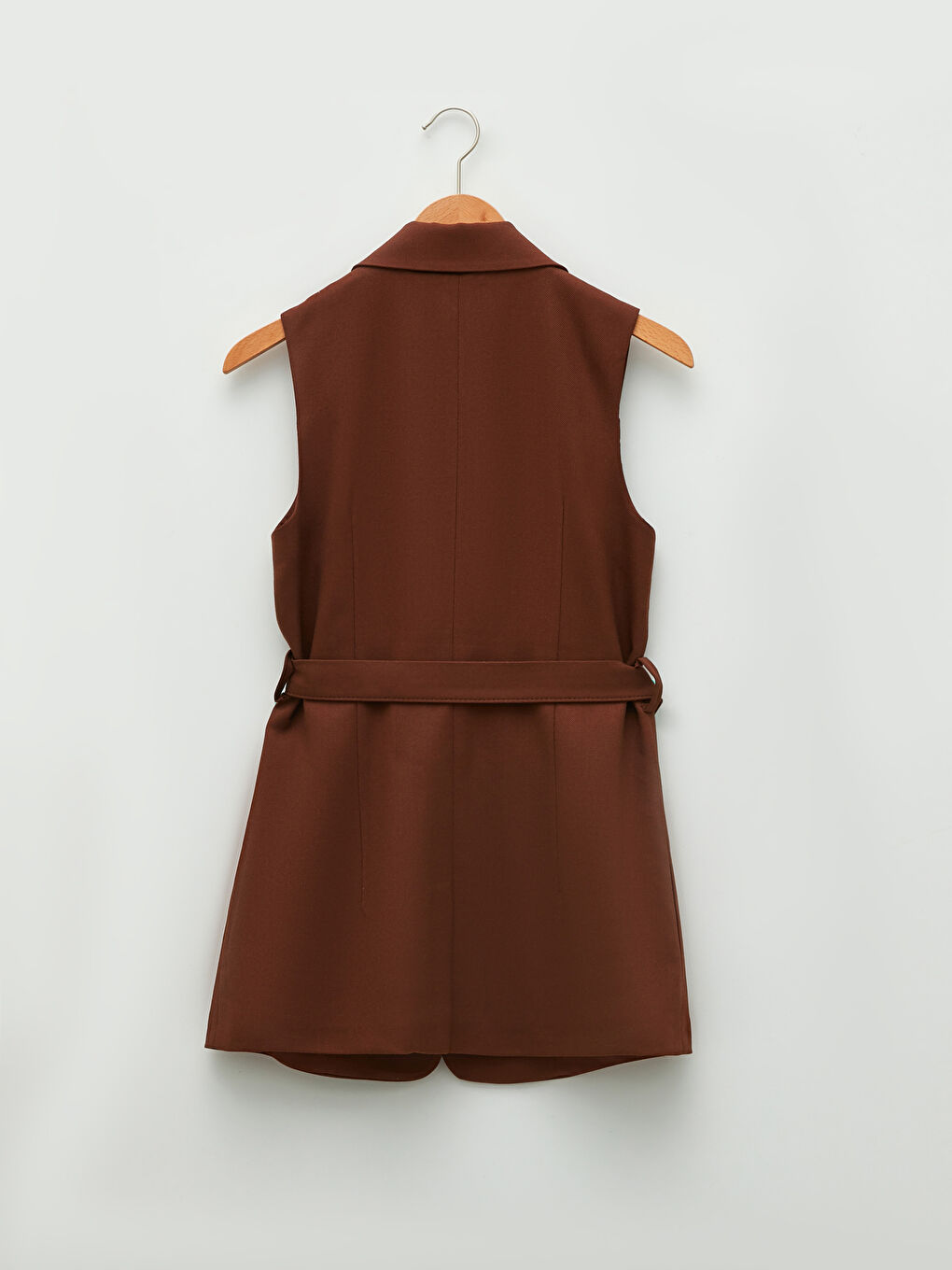 Women's Front Button Closed Waist Belt Sleeveless Jacket-4