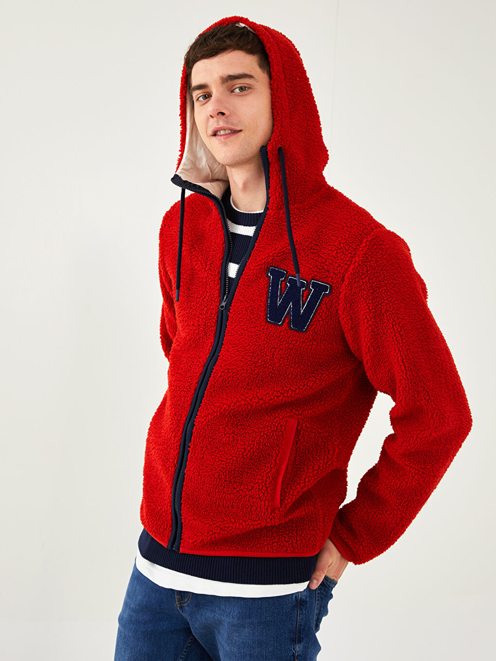 Standard Mold Stand Collar Plush Men's Cardigan