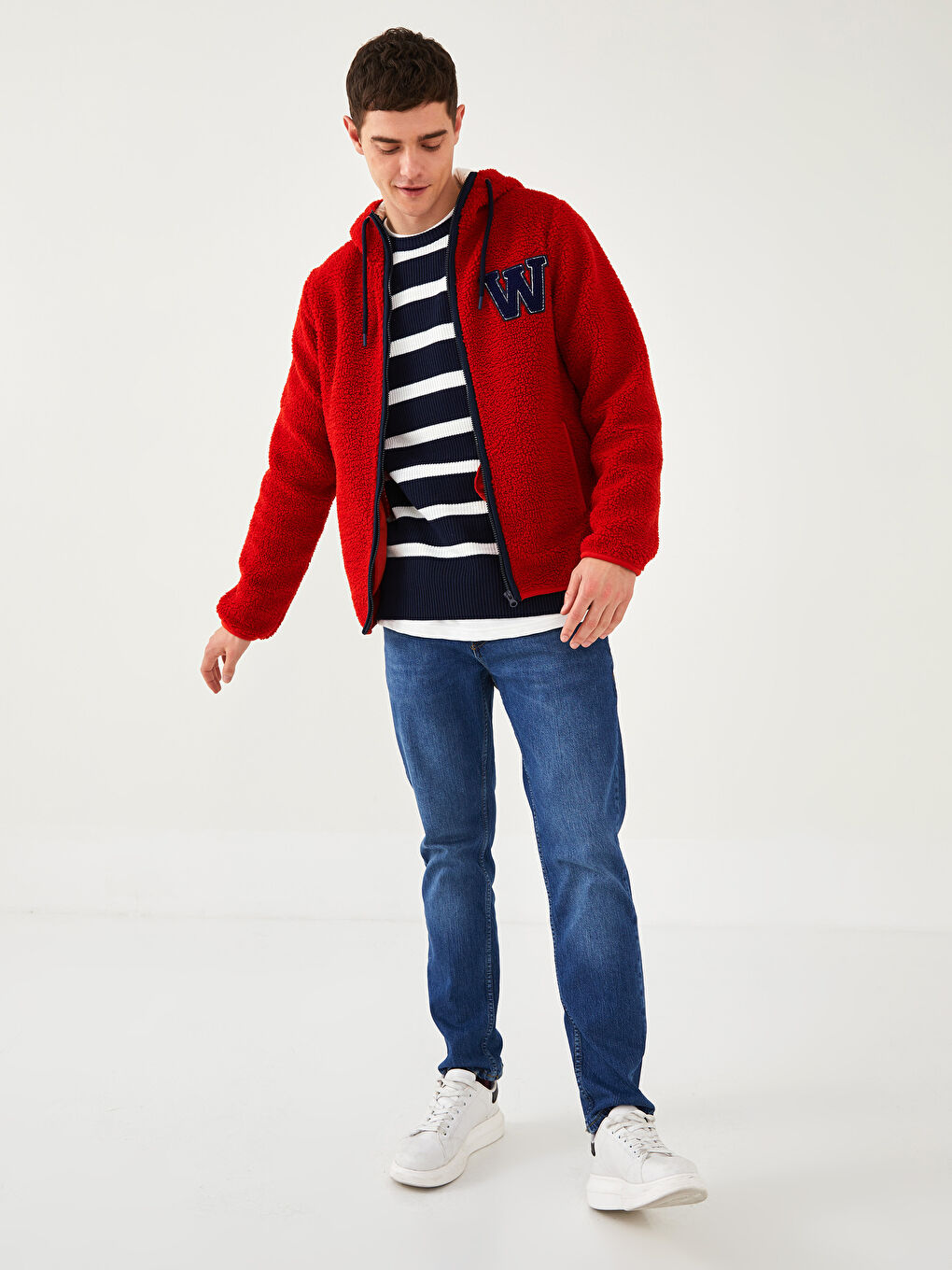 Standard Mold Stand Collar Plush Men's Cardigan-3