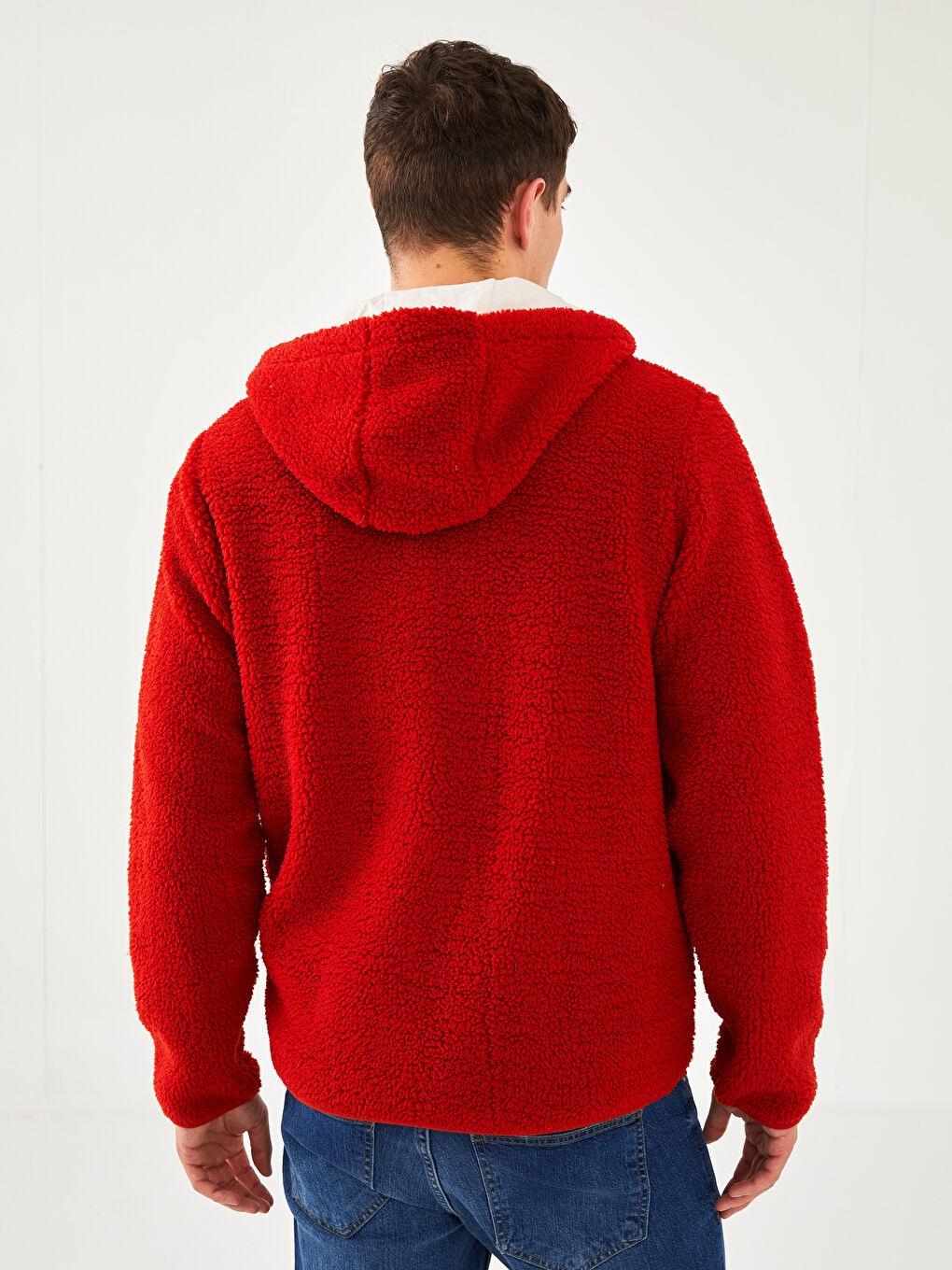 Standard Mold Stand Collar Plush Men's Cardigan-4
