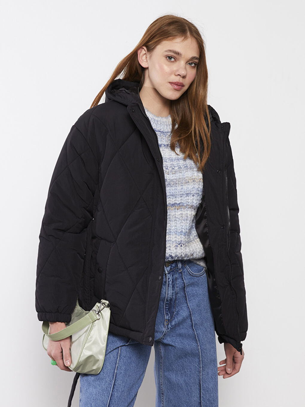 Hooded Quilted Patterned Long Sleeve Women's Puffer-1