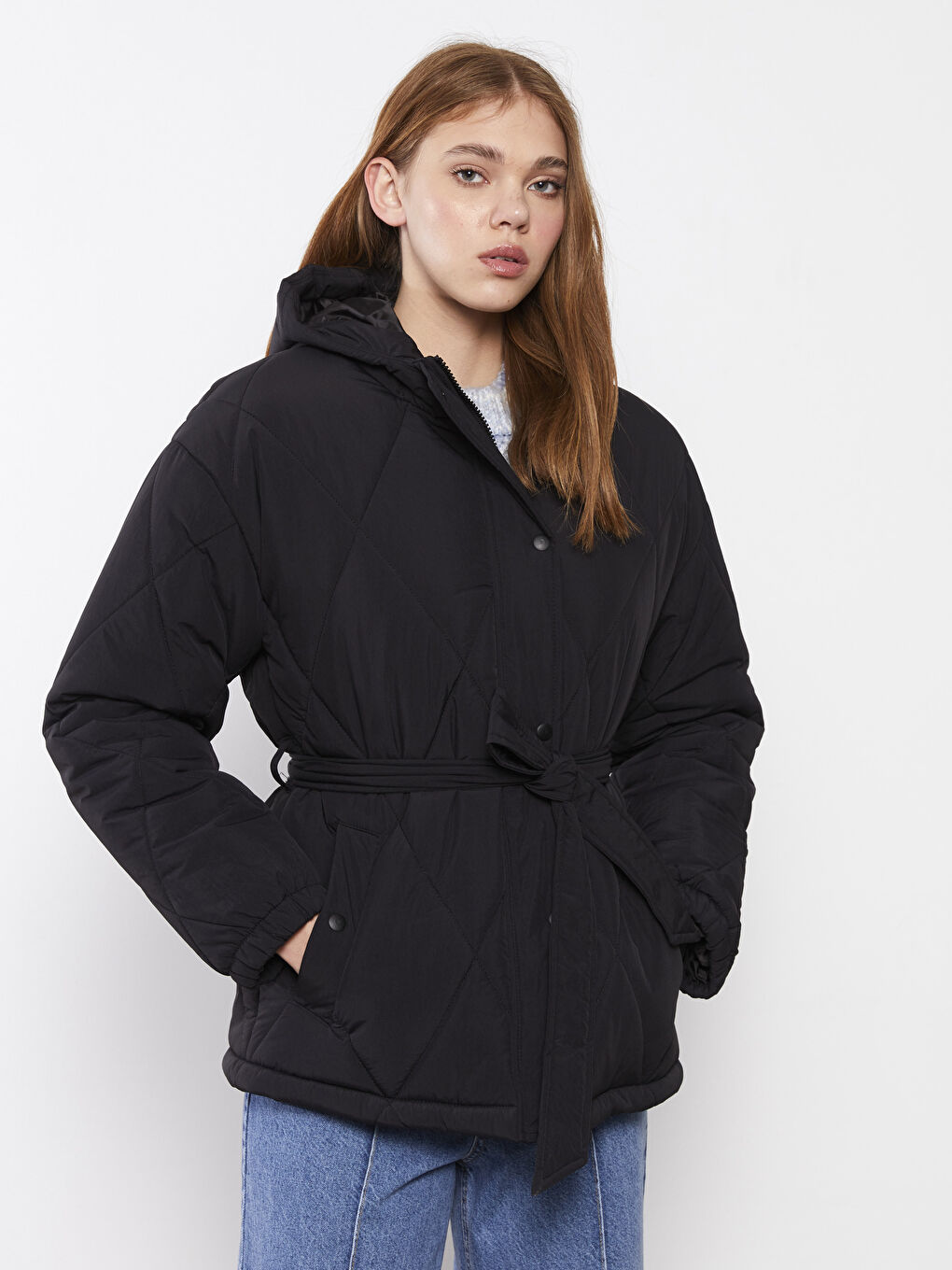 Hooded Quilted Patterned Long Sleeve Women's Puffer-2