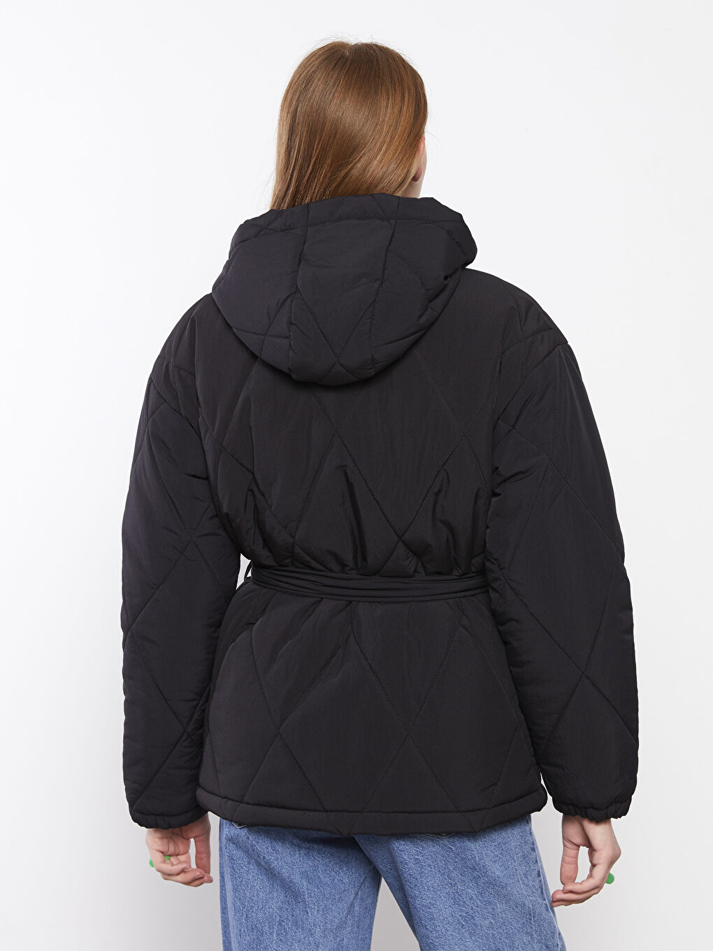 Hooded Quilted Patterned Long Sleeve Women's Puffer-4