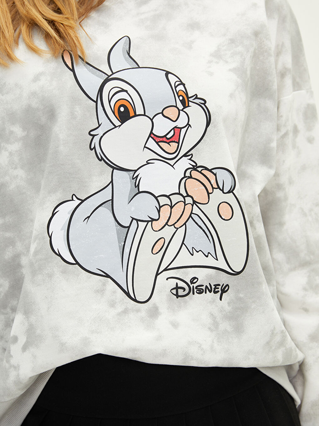 Beyaz Bisiklet Yaka Thumper Baskılı Uzun Kollu Kadın Sweatshirt-3