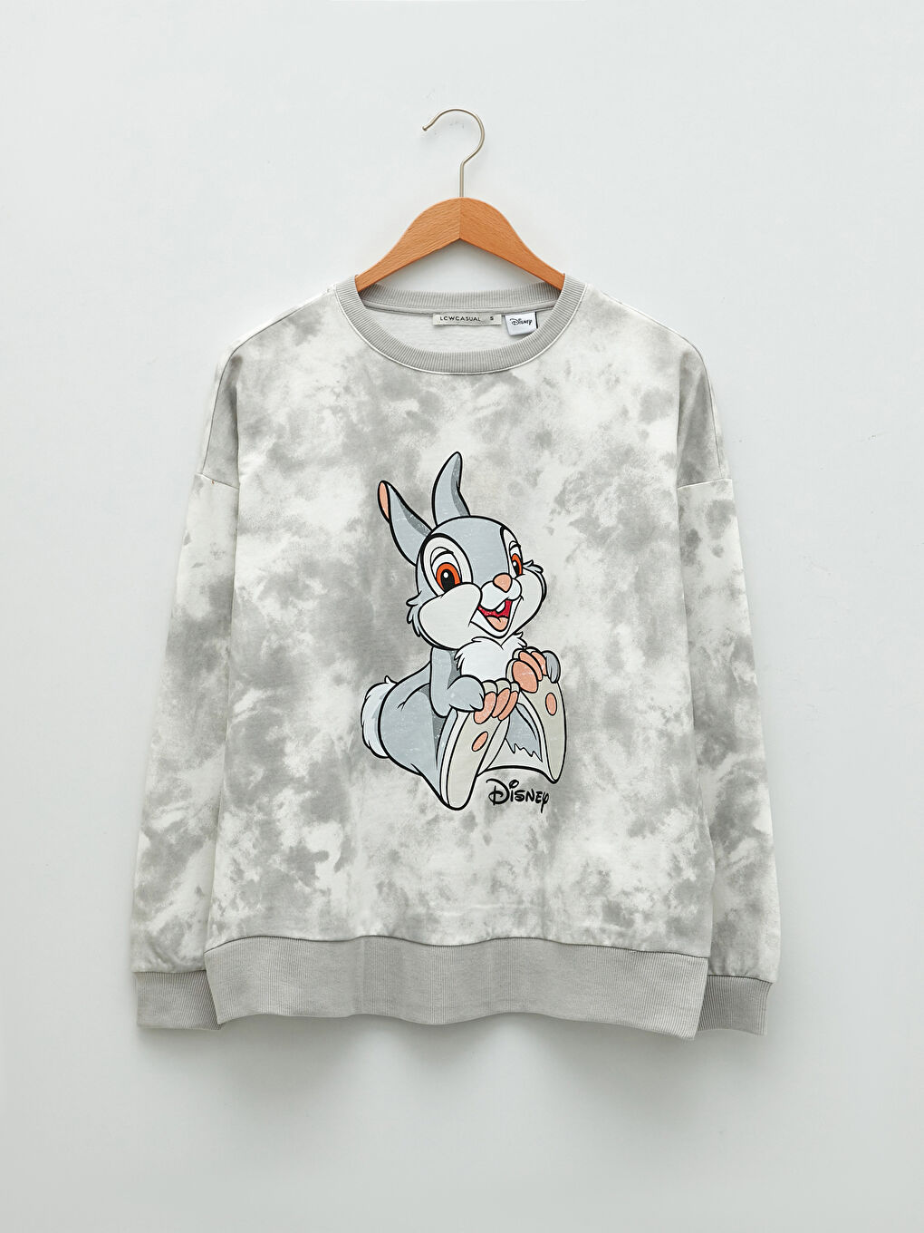 Beyaz Bisiklet Yaka Thumper Baskılı Uzun Kollu Kadın Sweatshirt-5