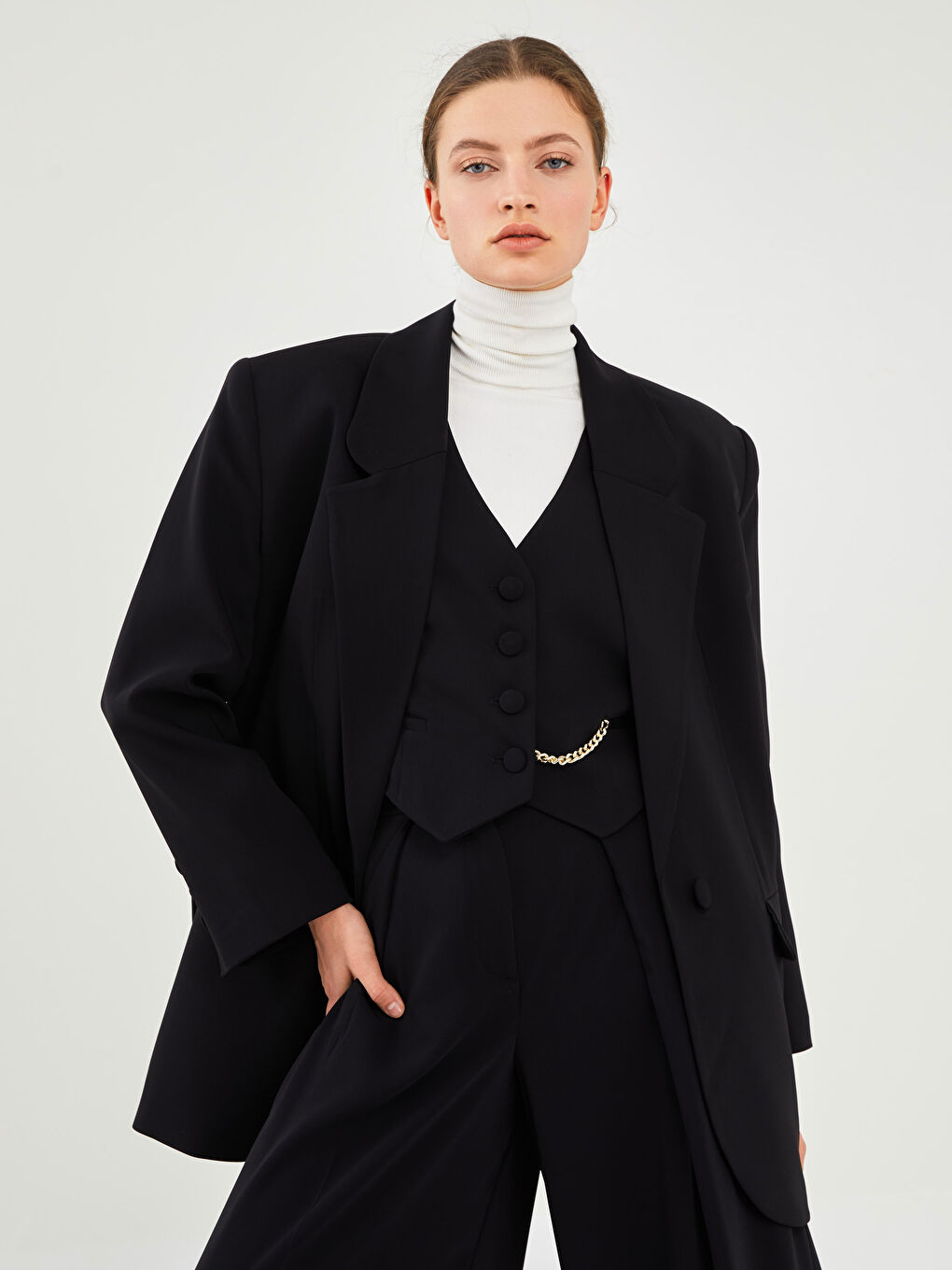 Plain Long Sleeve Oversize Women's Blazer Jacket-7