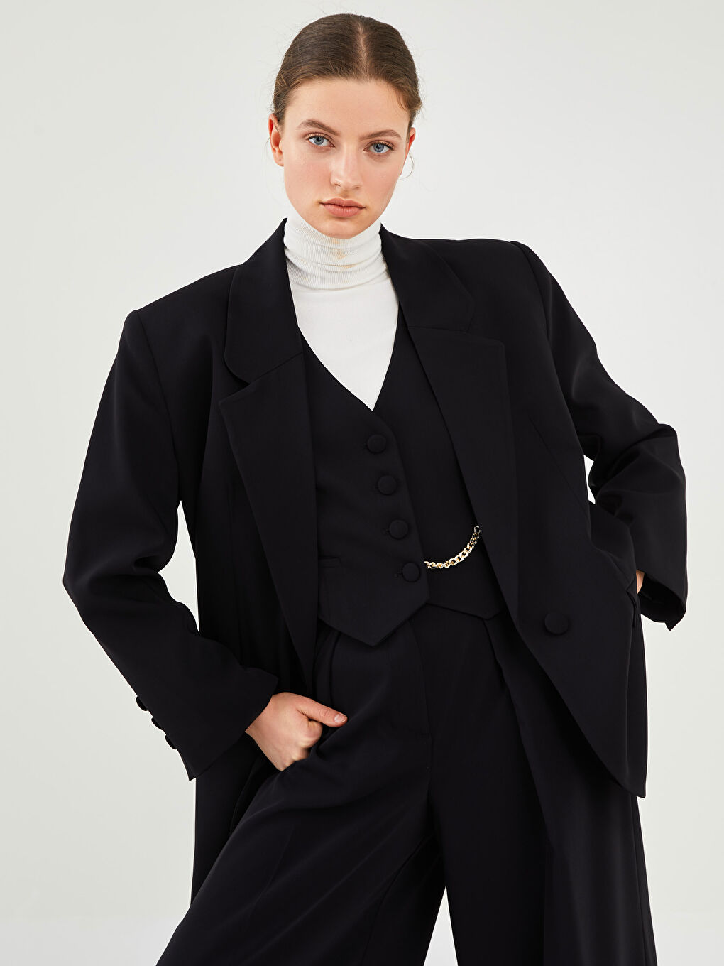 Plain Long Sleeve Oversize Women's Blazer Jacket-5