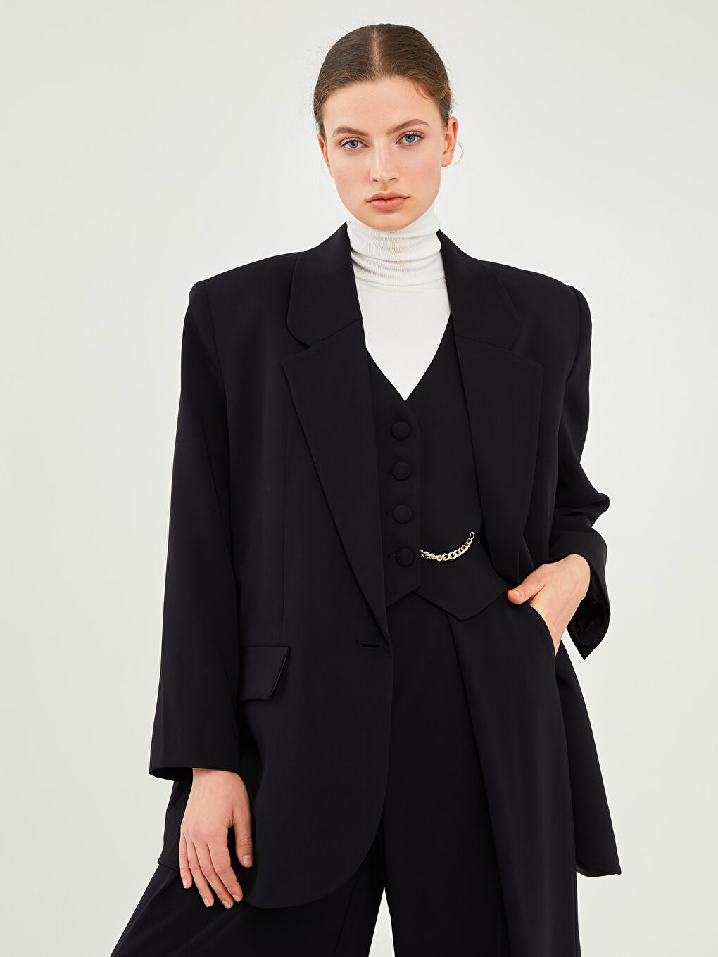 Plain Long Sleeve Oversize Women's Blazer Jacket-6