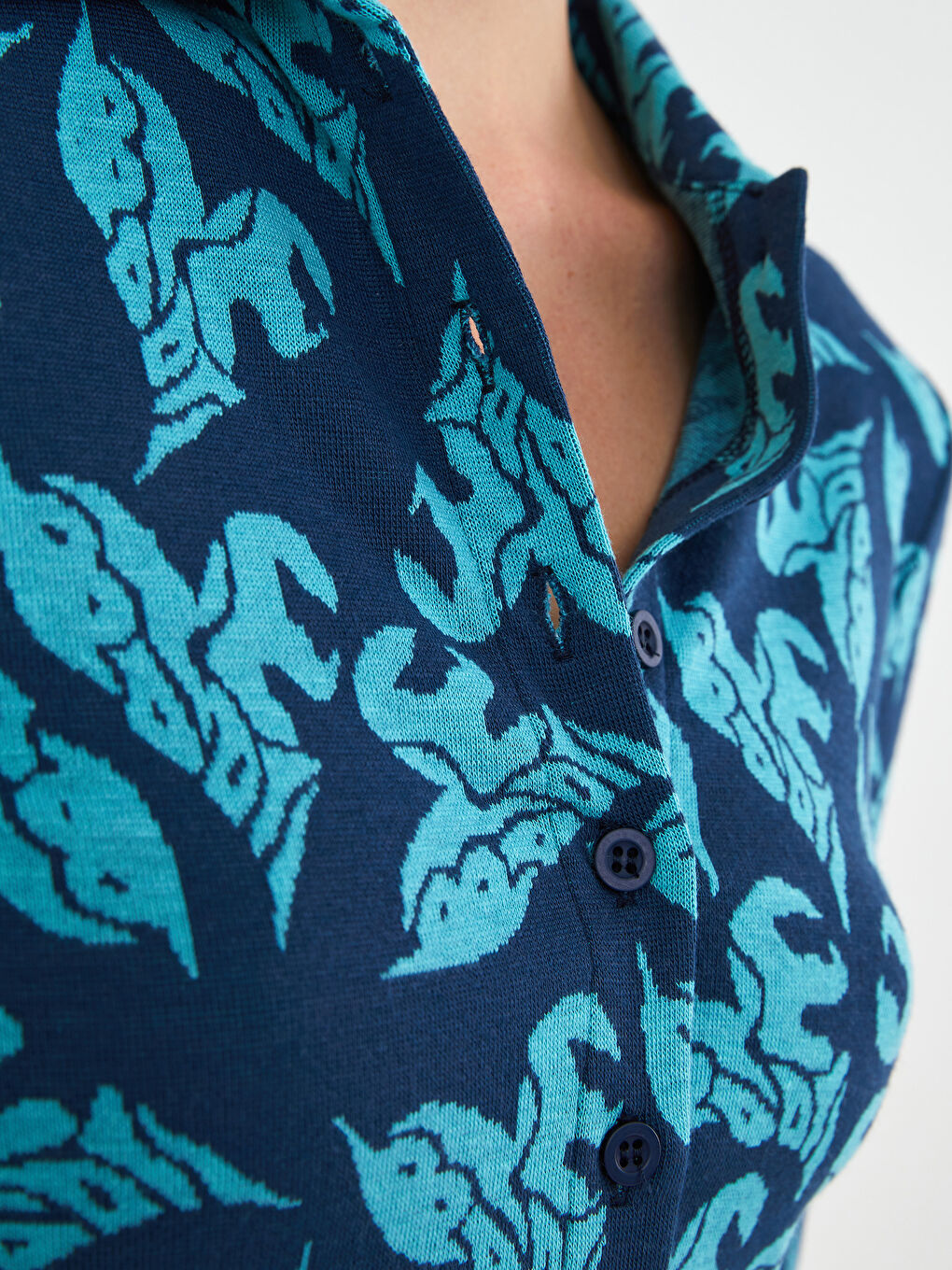 Cardigan cu Guler de Cămașă Imprimat Mânecă Lungă pentru Femei-2