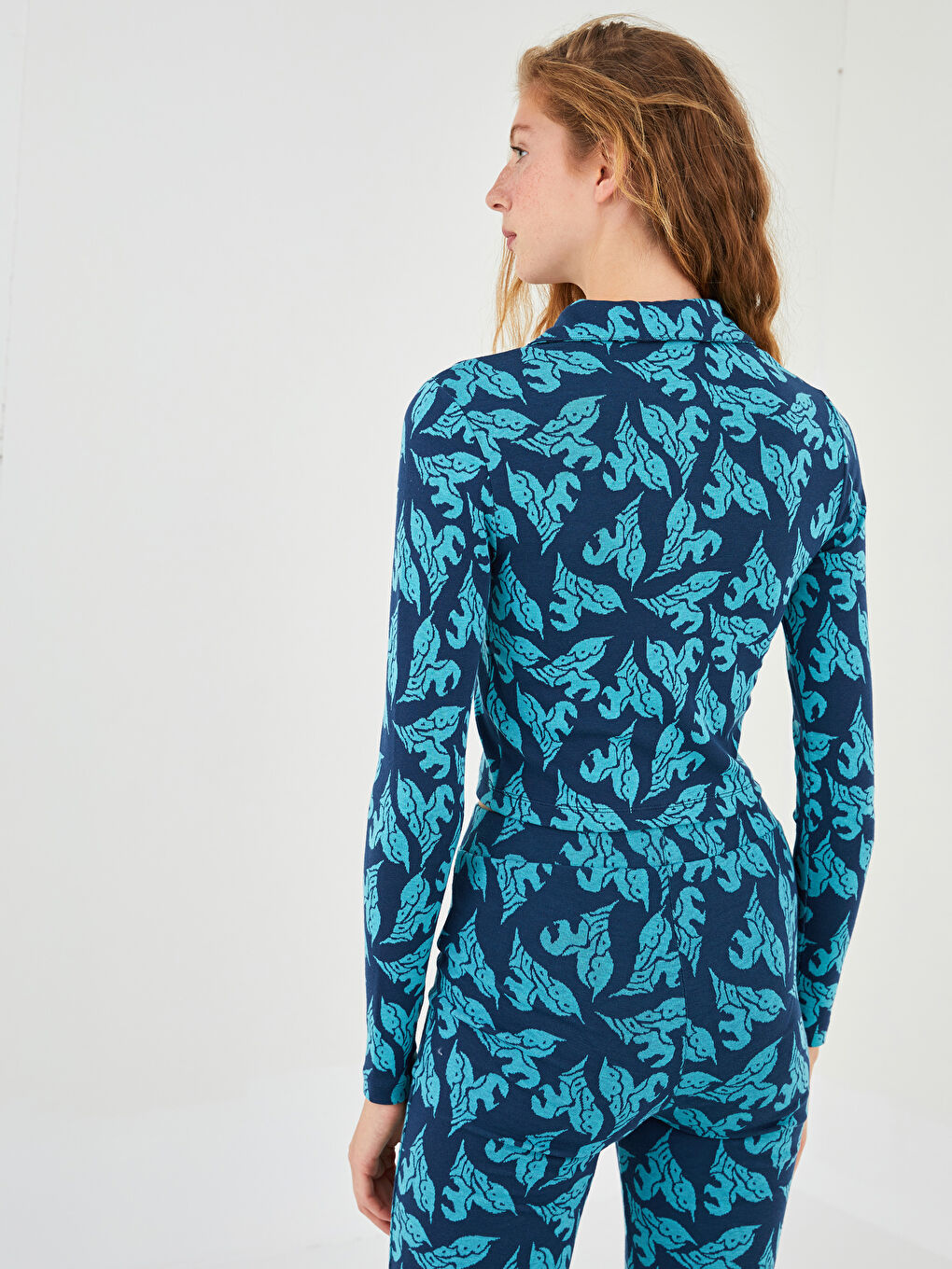 Cardigan cu Guler de Cămașă Imprimat Mânecă Lungă pentru Femei-4