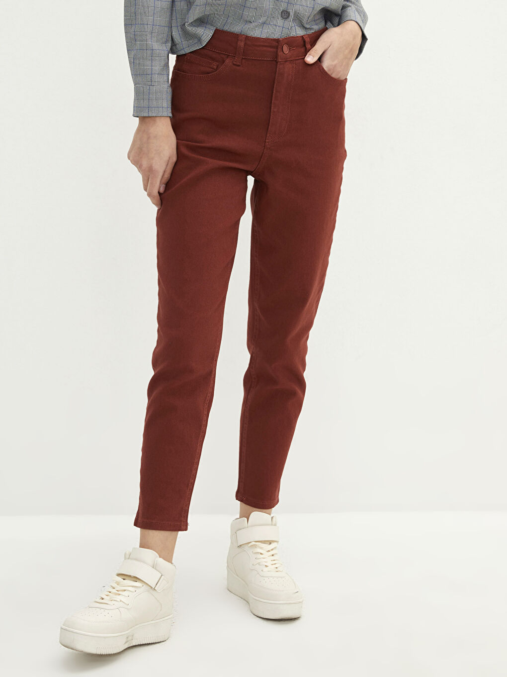 LCW Jeans Bordo Yüksek Bel Slim Fit Düz Cep Detaylı Kadın Jean Pantolon - 2