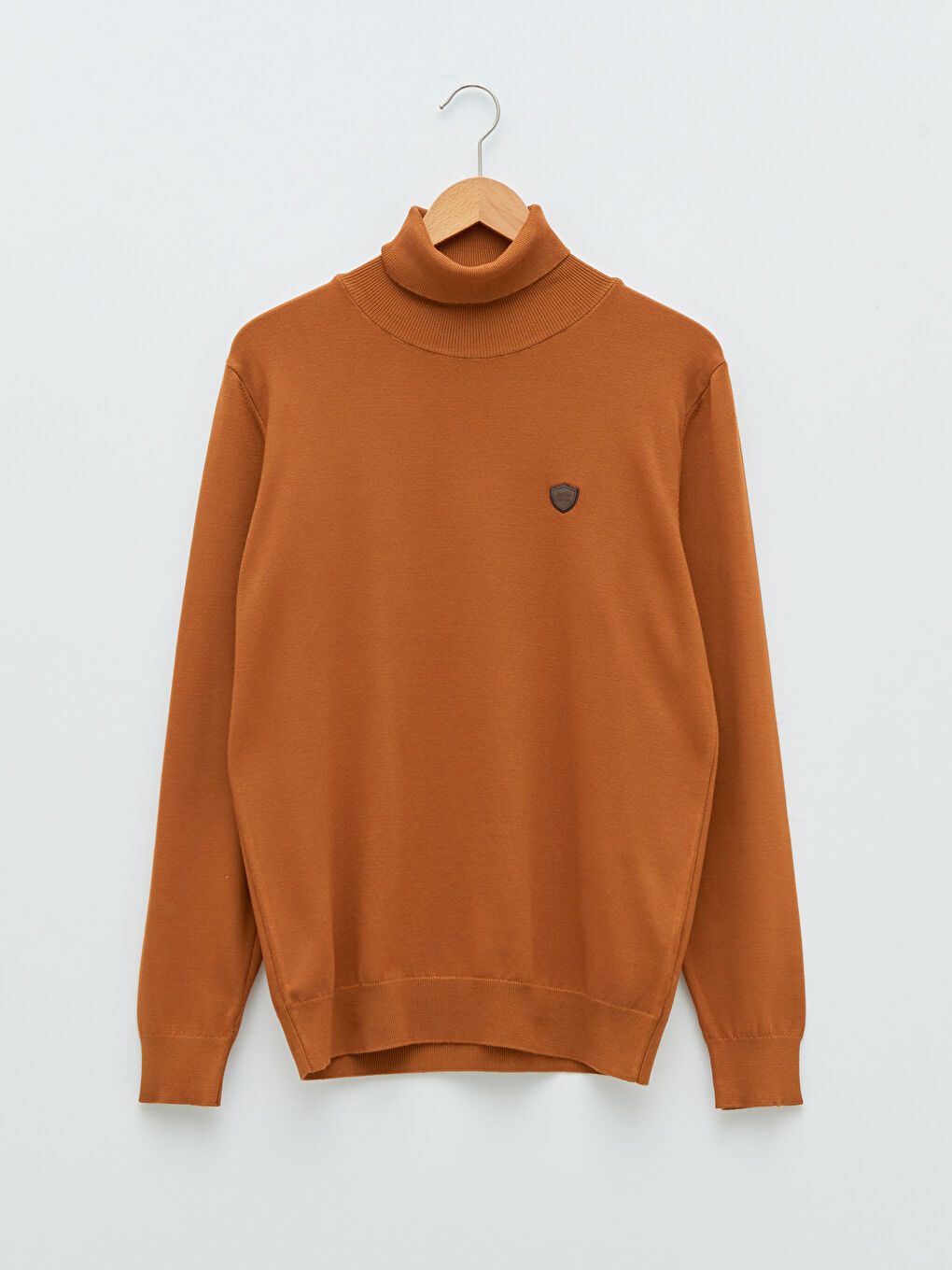 Kahverengi Balıkçı Yaka Uzun Kollu İnce Erkek Triko Kazak-5