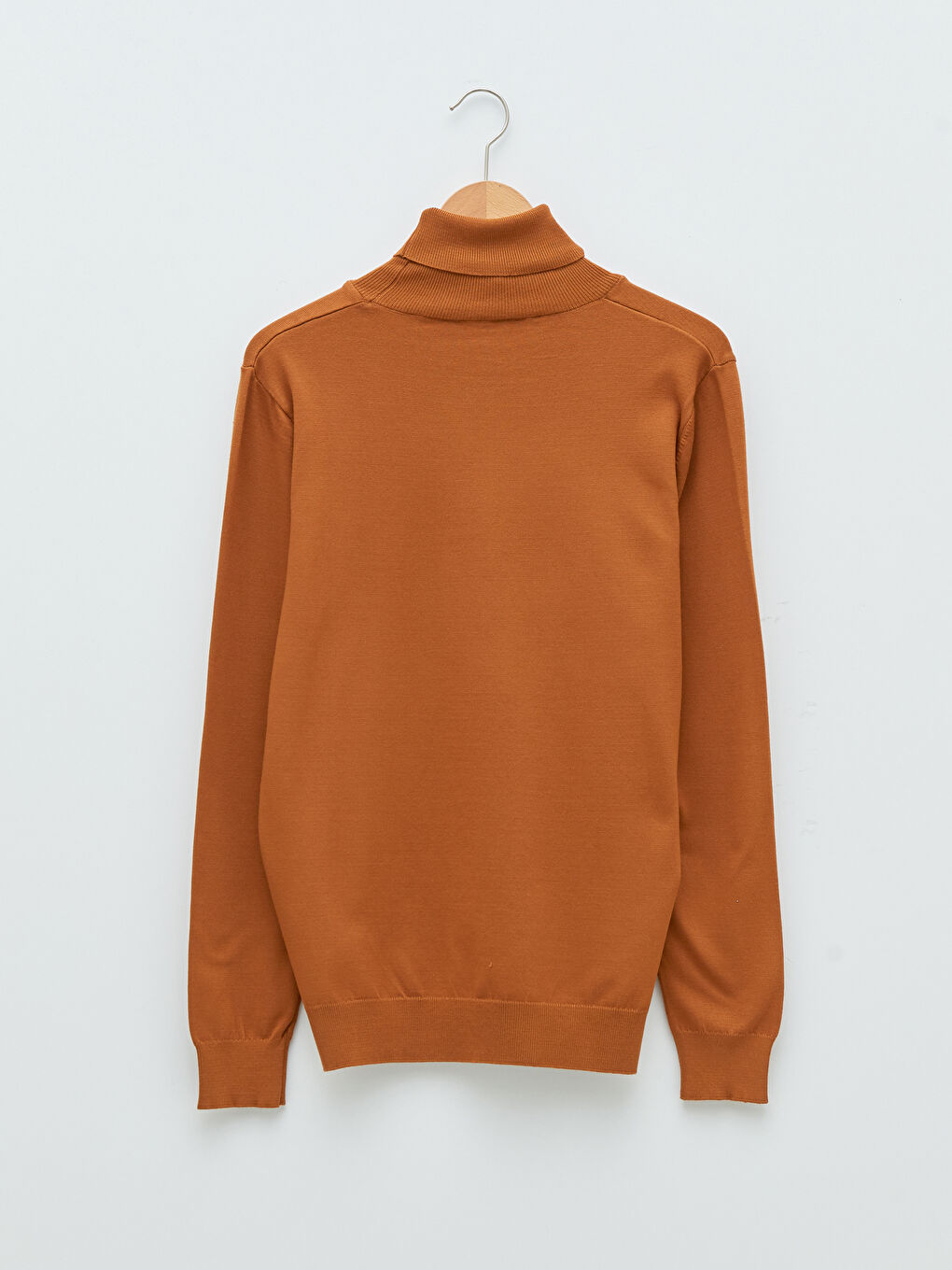 Kahverengi Balıkçı Yaka Uzun Kollu İnce Erkek Triko Kazak-6