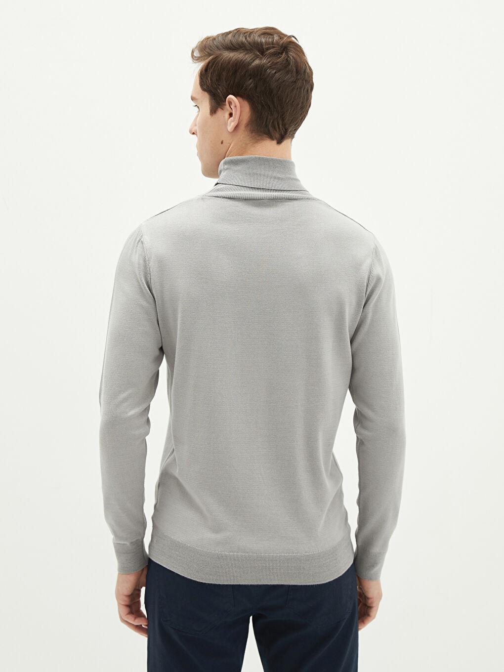 Gri Balıkçı Yaka Uzun Kollu İnce Erkek Triko Kazak-4