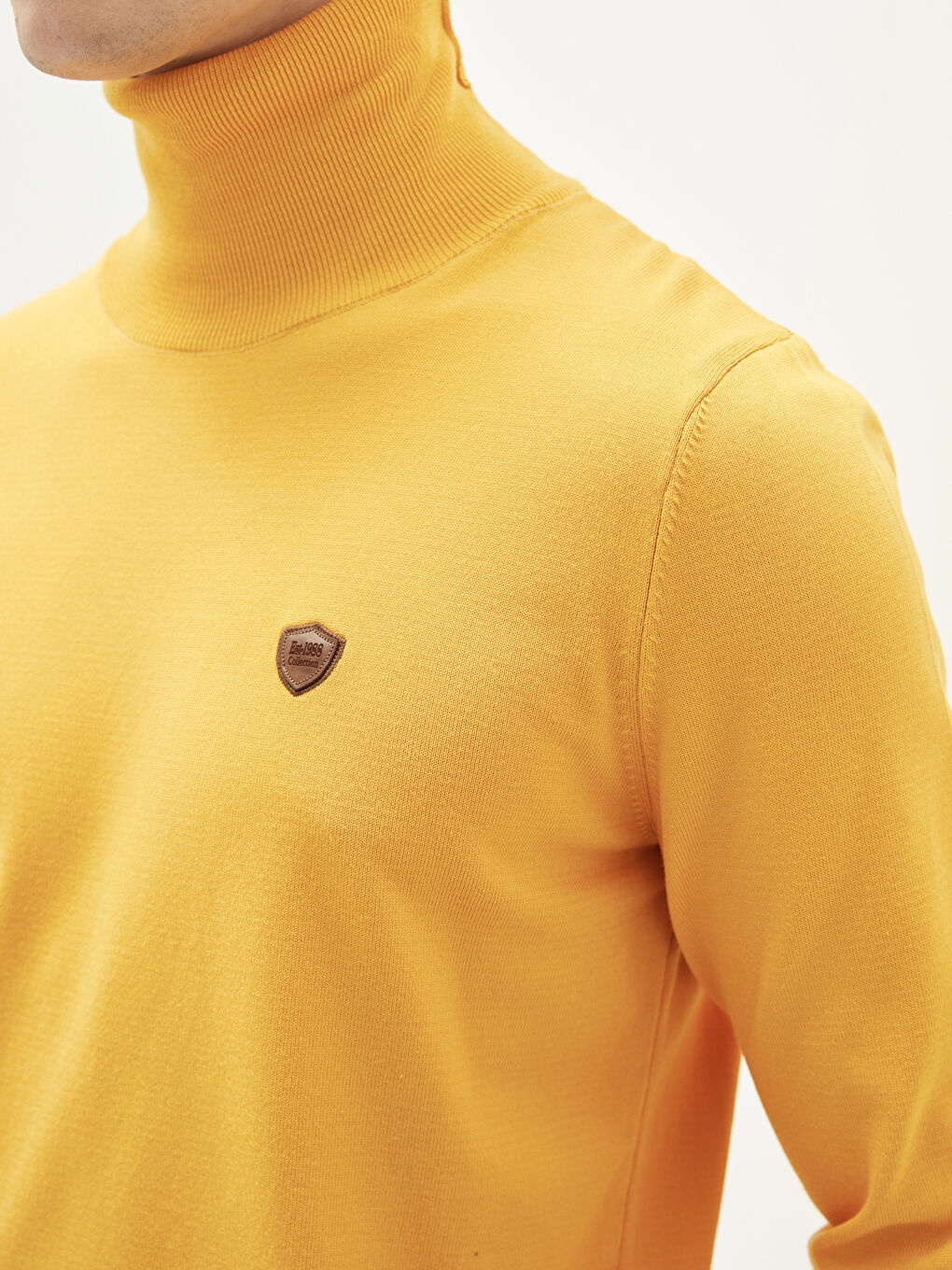 Sarı Balıkçı Yaka Uzun Kollu İnce Erkek Triko Kazak-3