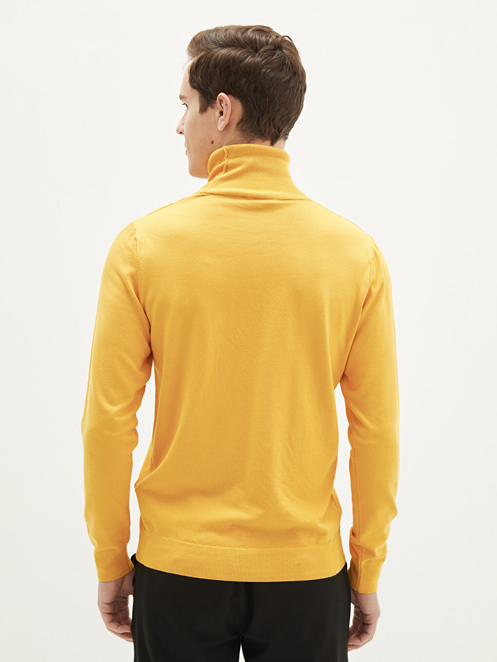 Sarı Balıkçı Yaka Uzun Kollu İnce Erkek Triko Kazak-4