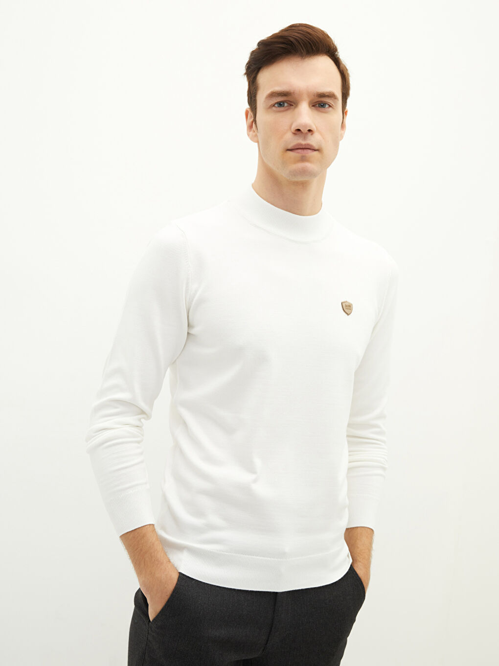 Ekru Yarım Balıkçı Yaka Uzun Kollu Erkek Triko Kazak