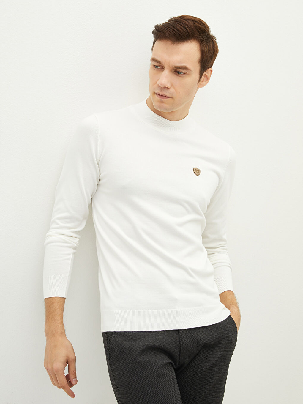 Ekru Yarım Balıkçı Yaka Uzun Kollu Erkek Triko Kazak-1