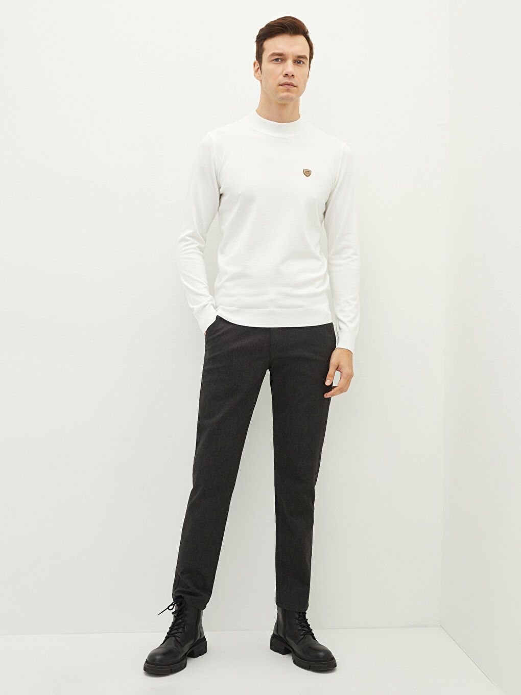 Ekru Yarım Balıkçı Yaka Uzun Kollu Erkek Triko Kazak-2