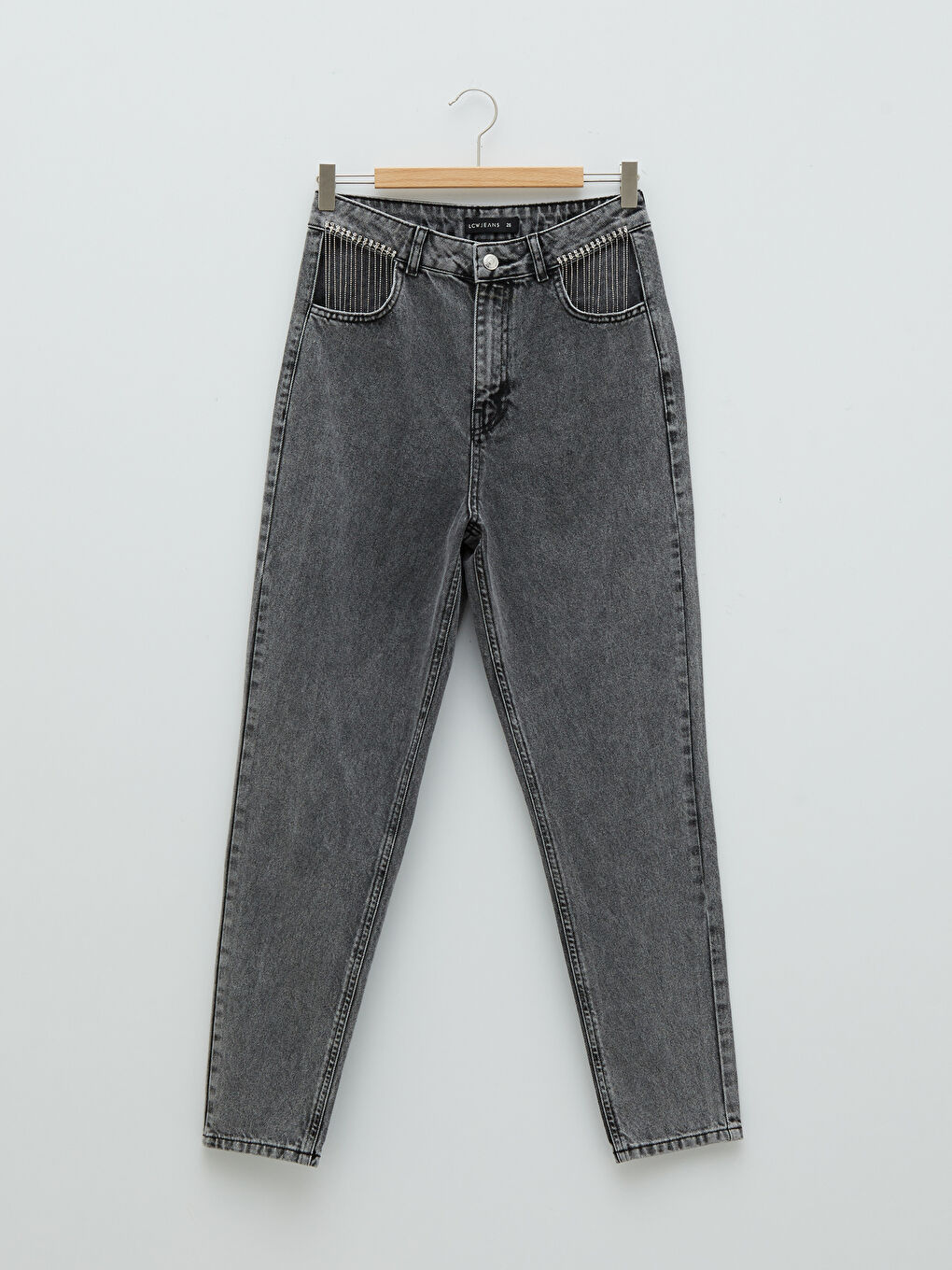 High Waist Mom Fit Chain Detailed Rodeo Women's Jean Trousers-5