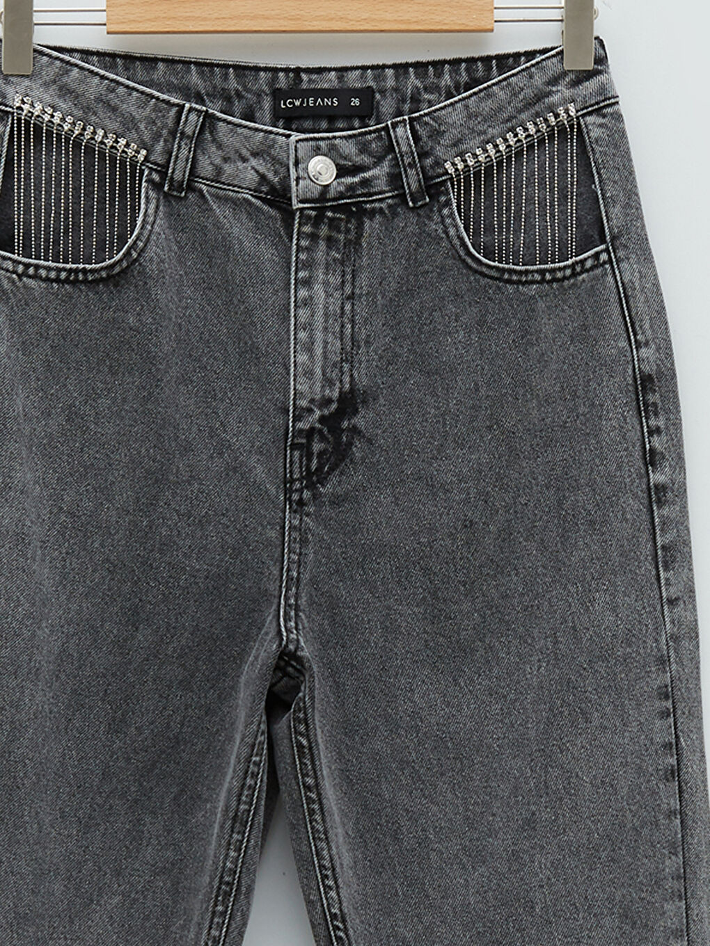 High Waist Mom Fit Chain Detailed Rodeo Women's Jean Trousers-7