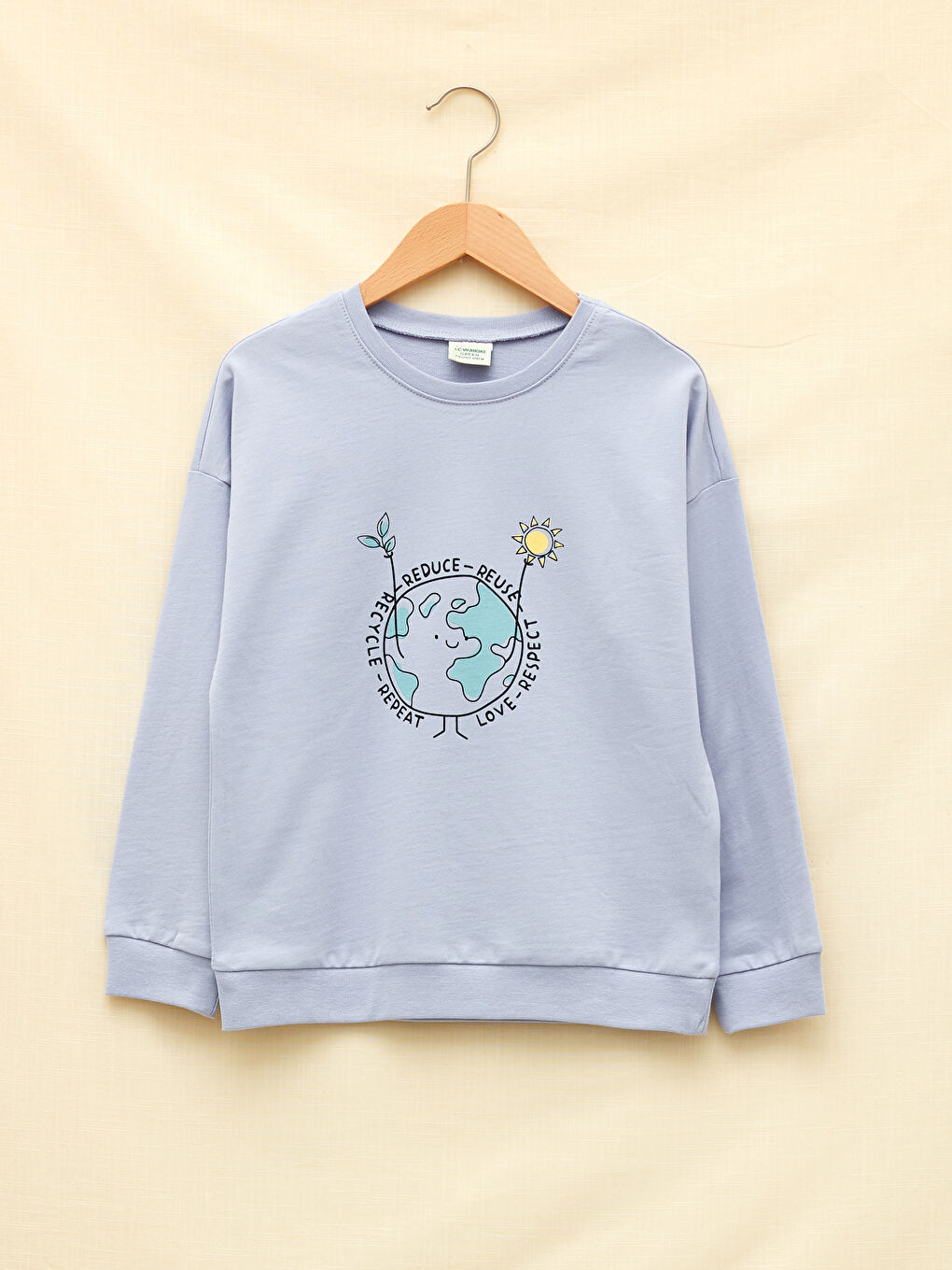 طقم بيجامة للبنات ياقة دائرية كم طويل مطبوع-1