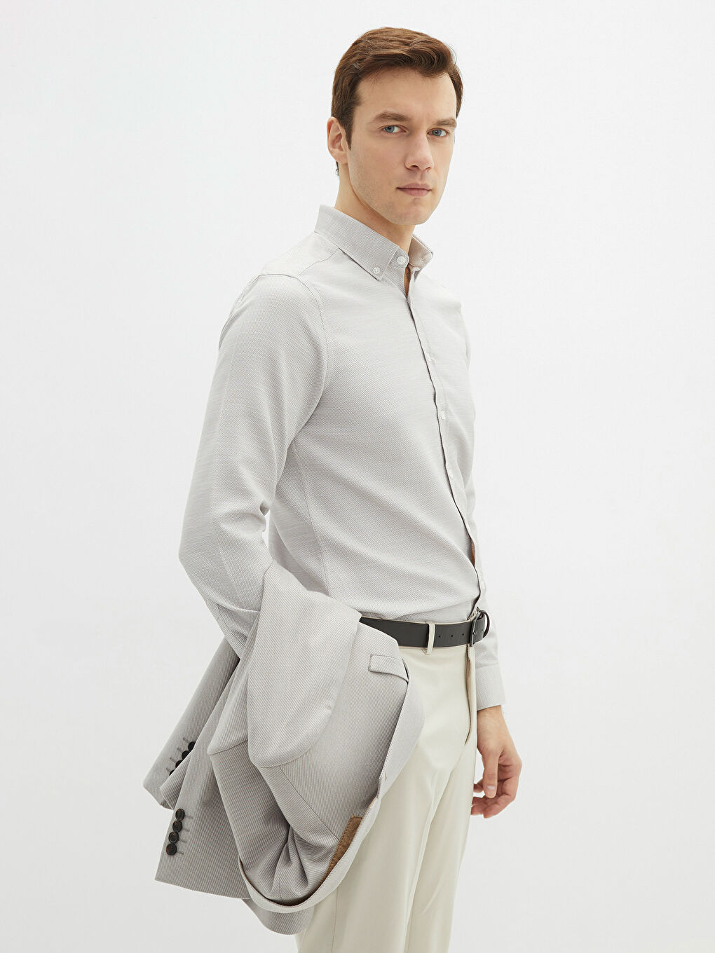 Bej Slim Fit Uzun Kollu Erkek Gömlek