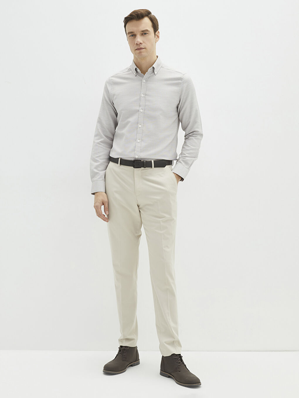 Bej Slim Fit Uzun Kollu Erkek Gömlek-2